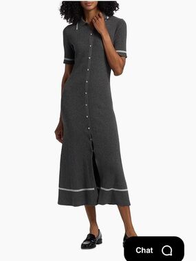 rag & bone Kassy Rib Knit Charcoal Gray Knit Polo Midi Dress with Contrast Trim
